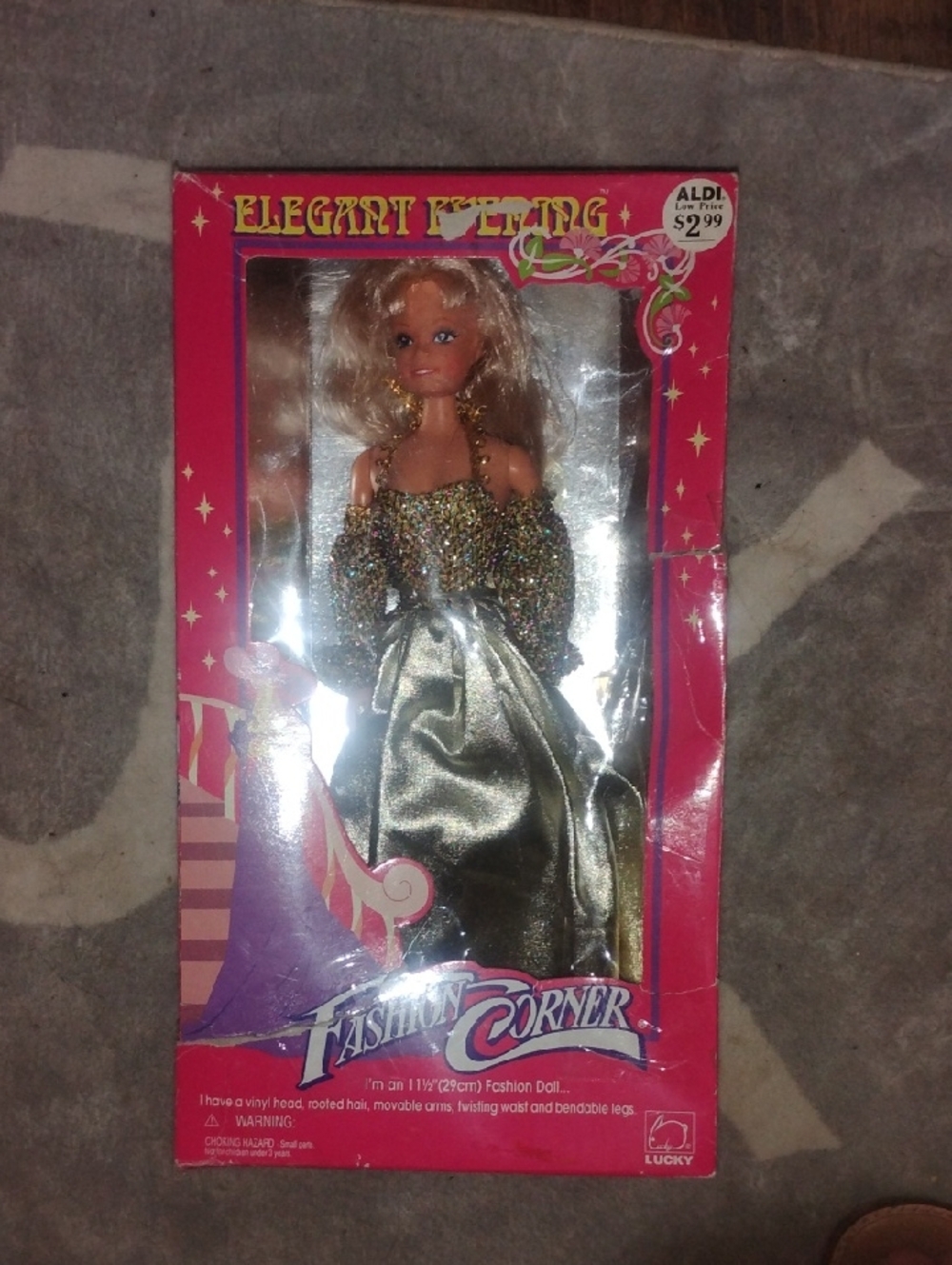 Fashion Corner LA Blonde Doll in Gold Glitter Gown with Pink Box